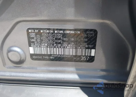 2017 Mitsubishi Outlander Sport 2.0 Es/2.0 Le из США, поврежденный, VIN JA4AR3AU0HZ043011